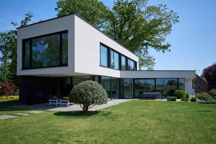 Villa contemporaine minimaliste toit plat brique crepi wavre brabant wallon 7