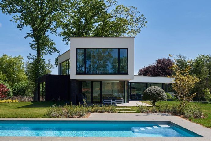 Villa contemporaine minimaliste toit plat brique crepi wavre brabant wallon 9