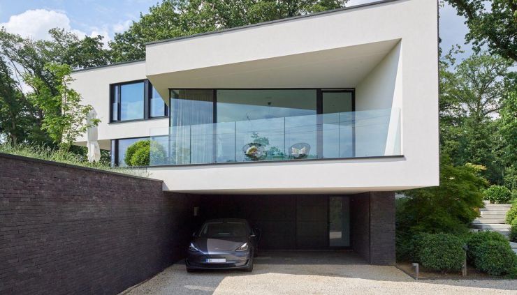 Villa contemporaine toit plat brique crepi wavre brabant wallon 2
