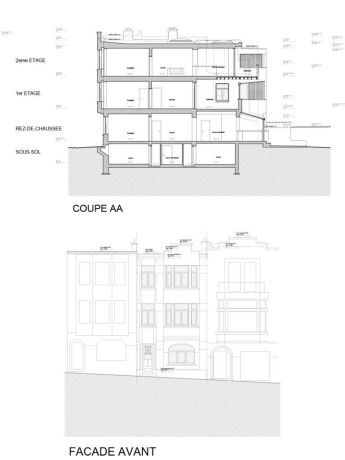 Coupe aa et elevation avant thys 17 ixelles