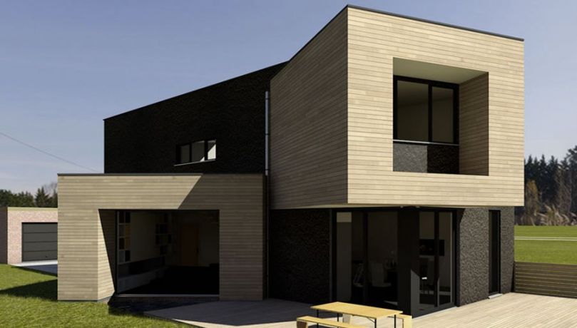Villa porte faux bois moderne