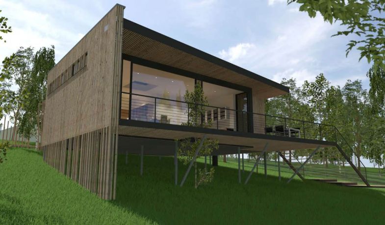 Maison bois bardage moderne auvent bioclimatique ecolo